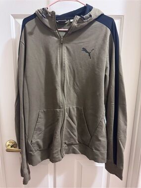 Puma Men's Olive Green Zip-Up Hoodie